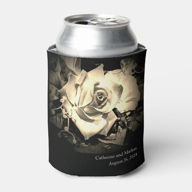 Elegante Rose Mit Monogramm Dosenkühler (Kanne Vorderseite)
