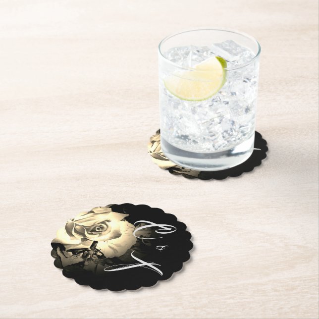 Elegante Rose Mit Monogramm Untersetzer (Vor Ort)