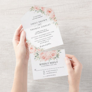 Elegante Rose mit sanften Blüten All In One Einladung
