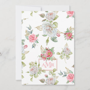 Elegante Rose mit vergoldeten Blätter   Monogramm Mitteilungskarte