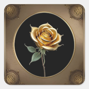 Elegante Rose mit Verziertem Dekorationsrahmen Quadratischer Aufkleber