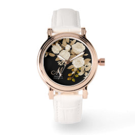Elegante Rose Monogram Black Armbanduhr