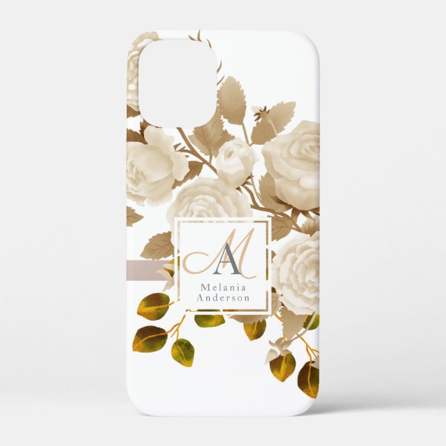 Elegante Rose Monogram White Case-Mate iPhone Hülle (Rückseite)