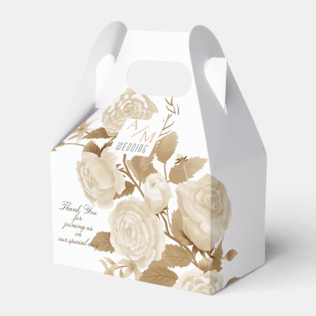 Elegante Rose Monogram White Geschenkschachtel (Vorderseite)