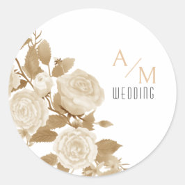 Elegante Rose Monogram White Runder Aufkleber