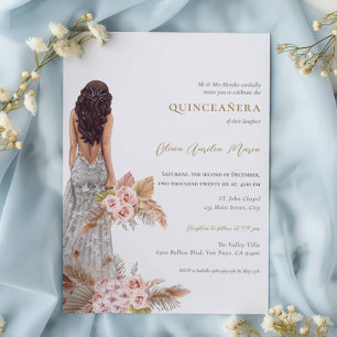 Elegante Rose Pampas Grass Dress Quinceanera Einladung