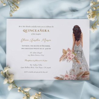 Elegante Rose Pampas Grass Dress Quinceanera Einladung