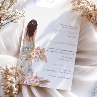 Elegante Rose Pampas Grass Dress Quinceanera Folieneinladung