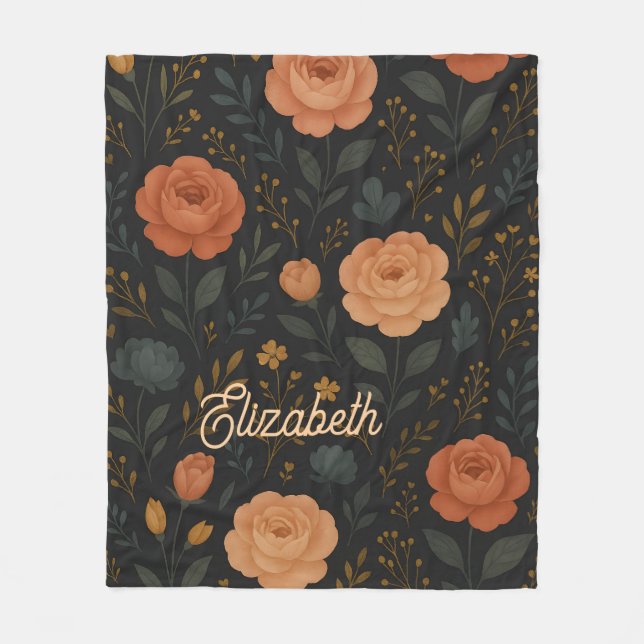 Elegante Rose & Peony Floral Fleece Blanket (Vorderseite)