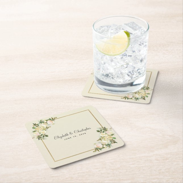 Elegante Rose | Personalisierte Wasserfarbe für Ho Rechteckiger Pappuntersetzer (Vor Ort)