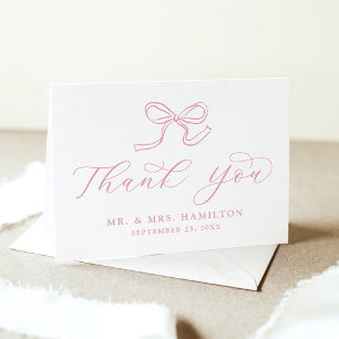 Elegante Rose Pink Bow Wedding Dankeskarte