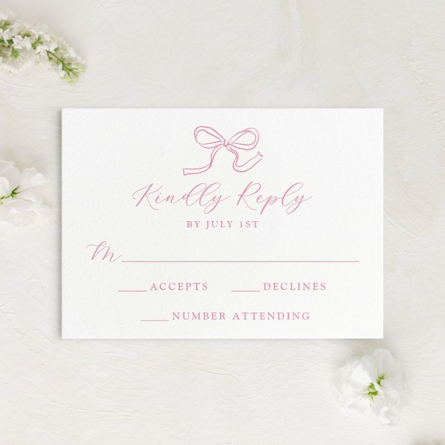 Elegante Rose Pink Bow Wedding RSVP Karte (Von Creator hochgeladen)