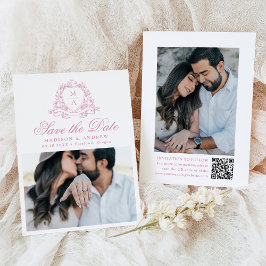 Elegante Rose Quartz Floral Wappen Foto Hochzeit Save The Date