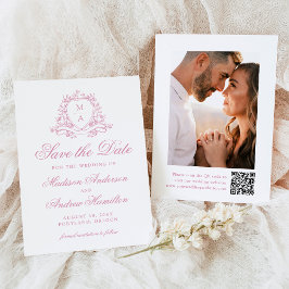 Elegante Rose Quartz Wappen Monogram Foto Hochzeit Save The Date