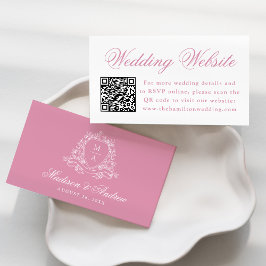 Elegante Rose Quartz Wappen Wedding Website QR Cod Begleitkarte