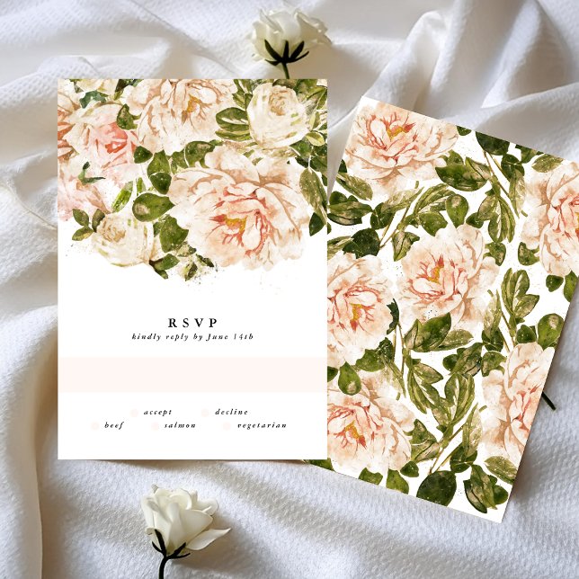 Elegante Rose Romance Watercolor Wedding RSVP Card (Von Creator hochgeladen)