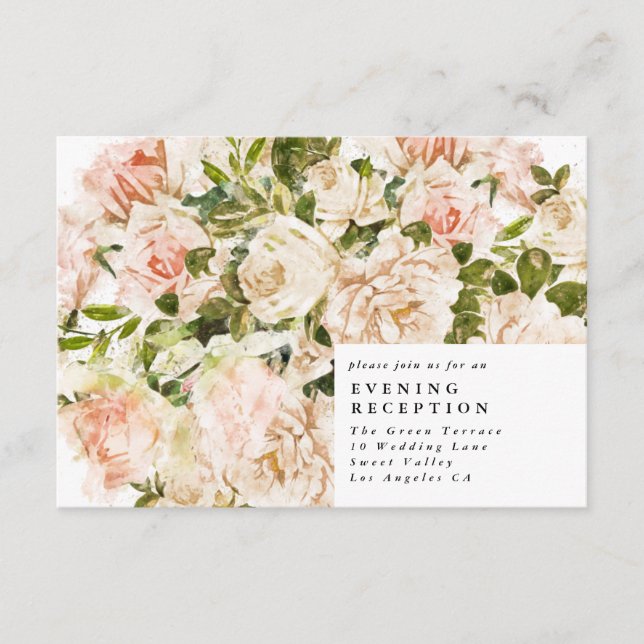 Elegante Rose Romance Wedding Reception Card Begleitkarte (Vorderseite)