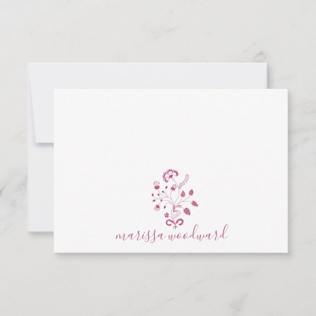 Elegante Rose Rosa Blumenschrift Name Mitteilungskarte (Vorderseite)
