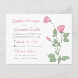 Elegante Rose Rosa Blütenblüte nur verheiratet Hoc Ankündigungspostkarte