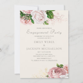 Elegante Rose Rosa Blütencreme-Engagement Einladung