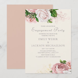 Elegante Rose Rosa Blütencreme-Engagement Einladung