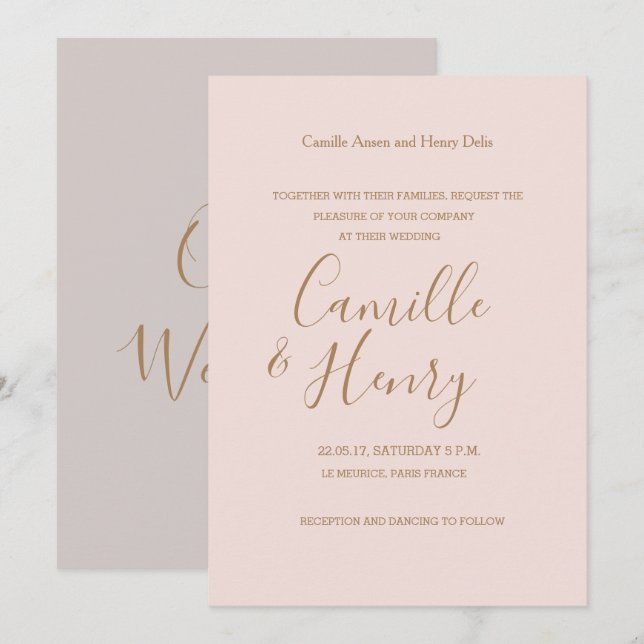 Elegante Rose Rosa Gold Moderne Hochzeit Einladung (Vorne/Hinten)