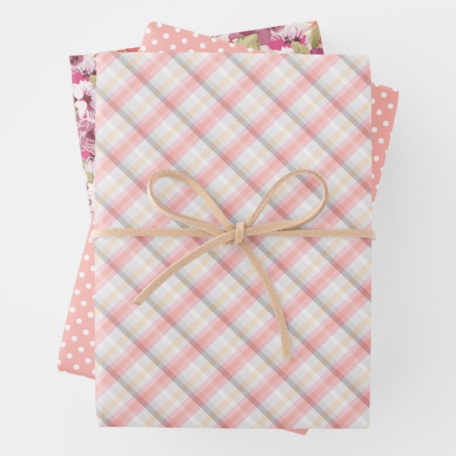 Elegante Rose Rosa Korallenfarben Geschenkpapier Set (Beispiel)