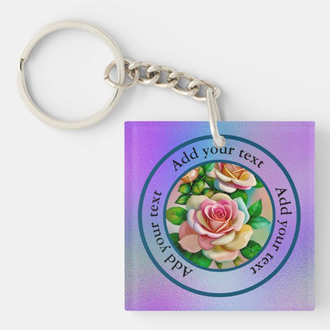Elegante Rose Rosa und Gelbe Wasserfarbe Pastel K Schlüsselanhänger (Vorderseite)