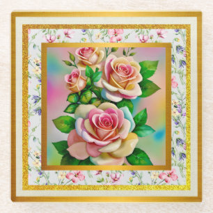 Elegante Rose Rosa und Gelbe Wasserfarbenpastel Glasuntersetzer