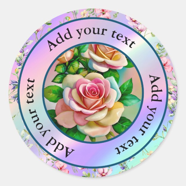 Elegante Rose Rosa und Gelbe Wasserfarbenpastel Runder Aufkleber (Vorderseite)