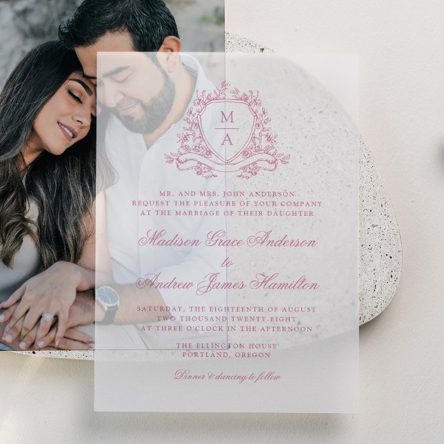 Elegante Rose Rosa Wappen Monogramm Hochzeit (Von Creator hochgeladen)