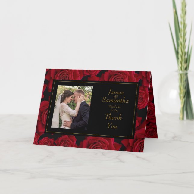 Élégante Rose rouge - Carte de remerciements Maria (Devant)