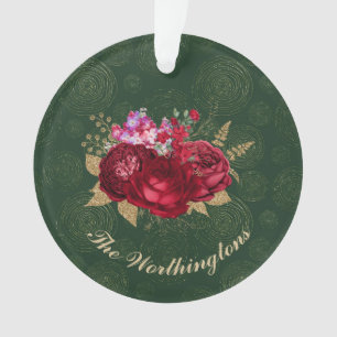 Élégante Rose rouge sur le velours vert Noël