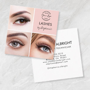Elegante Rosé Schwarz Schrift 3 Foto Wimpern Quadratische Visitenkarte