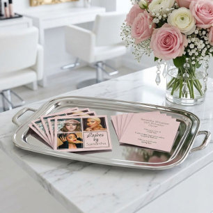 Elegante Rosé Schwarz Schrift 3 Foto Wimpern Quadratische Visitenkarte