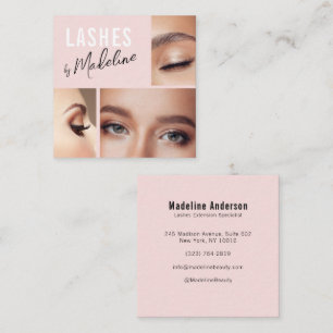 Elegante Rosé Schwarz Schrift 3 Foto Wimpern Quadratische Visitenkarte
