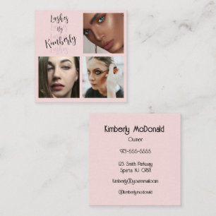 Elegante Rosé Schwarz Script 3 Foto Wimpern Quadratische Visitenkarte