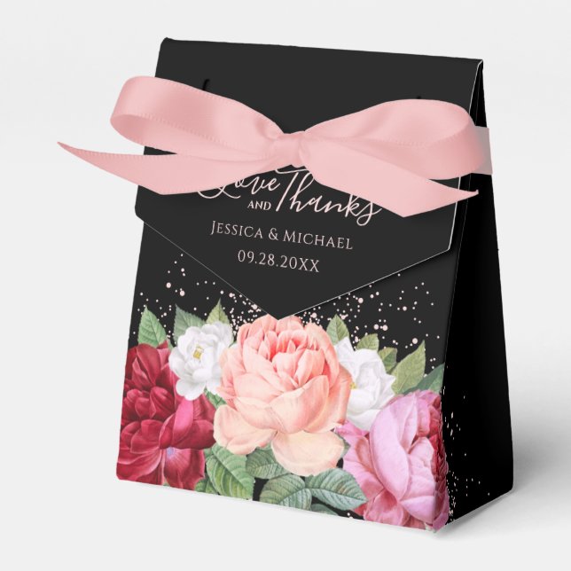 Elegante Rose Schwarze Kalligraphie Hochzeit Geschenkschachtel (Vorderseite)