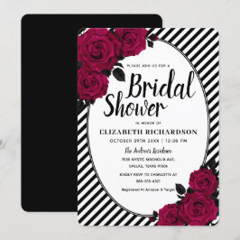 Elegante Rose Schwarze Streifen Gotisches Brautpar Einladung