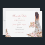 Elegante Rose Script Pampas Grass Quinceañera Save The Date<br><div class="desc">Elegante Rose Pampas Grass Quinceañera Save the Date</div>