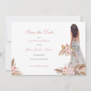 Elegante Rose Script Pampas Grass Quinceañera Save The Date