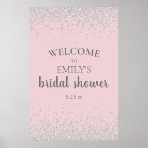 Elegante Rosé Silber Konfetti Brautparty Poster