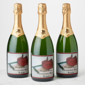 Elegante Rose Sparkling Weinflaschen Etiketten Set