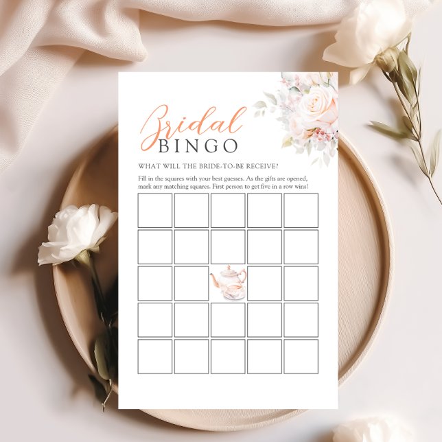 Elegante Rose Tea Party Brautparty Bingo Game (Von Creator hochgeladen)