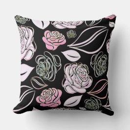 Elegante Rose und Blätter in Rosa und Schwarz Kissen