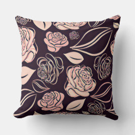 Elegante Rose und Blätter in Schwarz und Pfirsichf Kissen