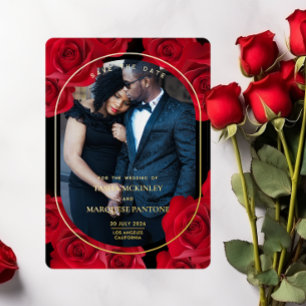Elegante Rose und Foto Save the Date Folieneinladung