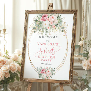 Elegante Rosé und Gold Sweet Sixteen Willkommen Poster