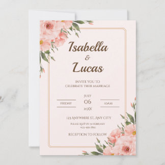 Elegante Rose und Grüne Einladung zur Hochzeit