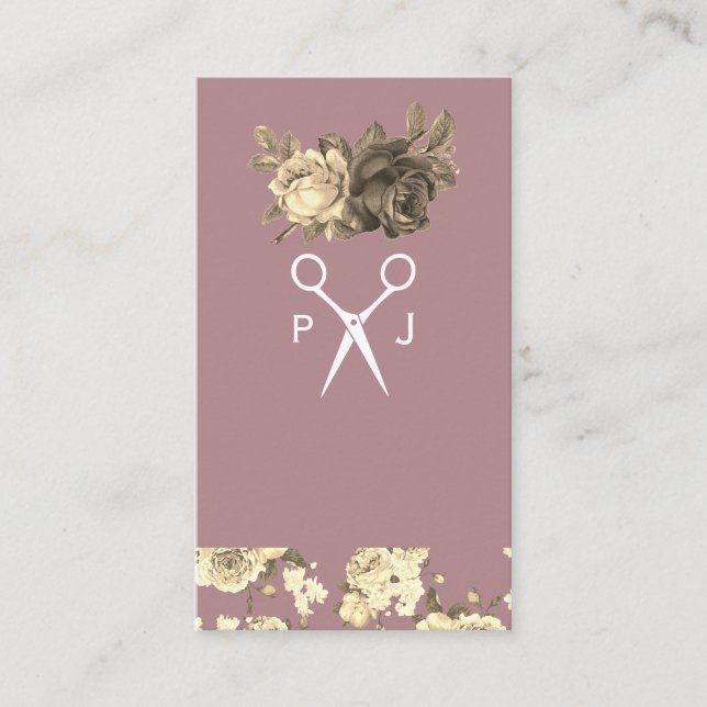Elegante Rose und Muster-Salon-Shears Monogramm Visitenkarte (Vorderseite)